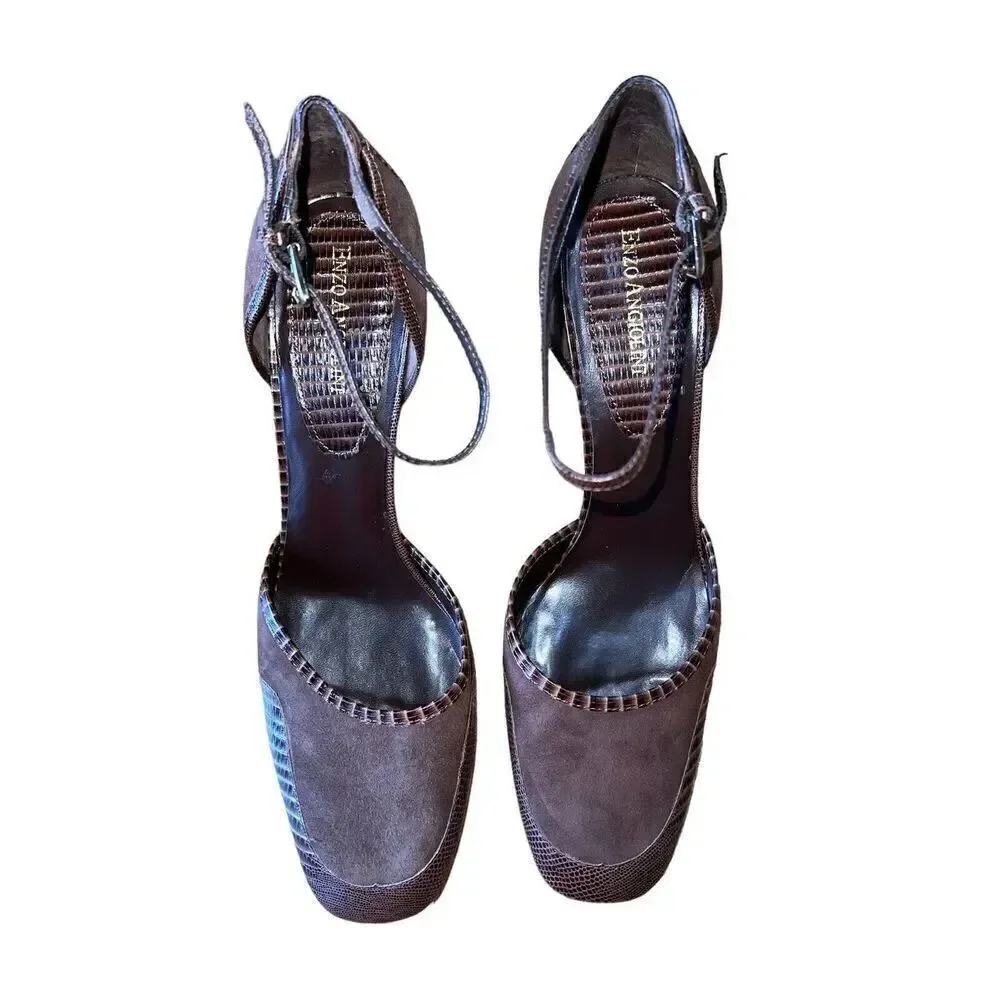 Enzo Angiolini - EA Flexo Sheary Dark Brown Suede W/Ankle Strap Womens Size 10